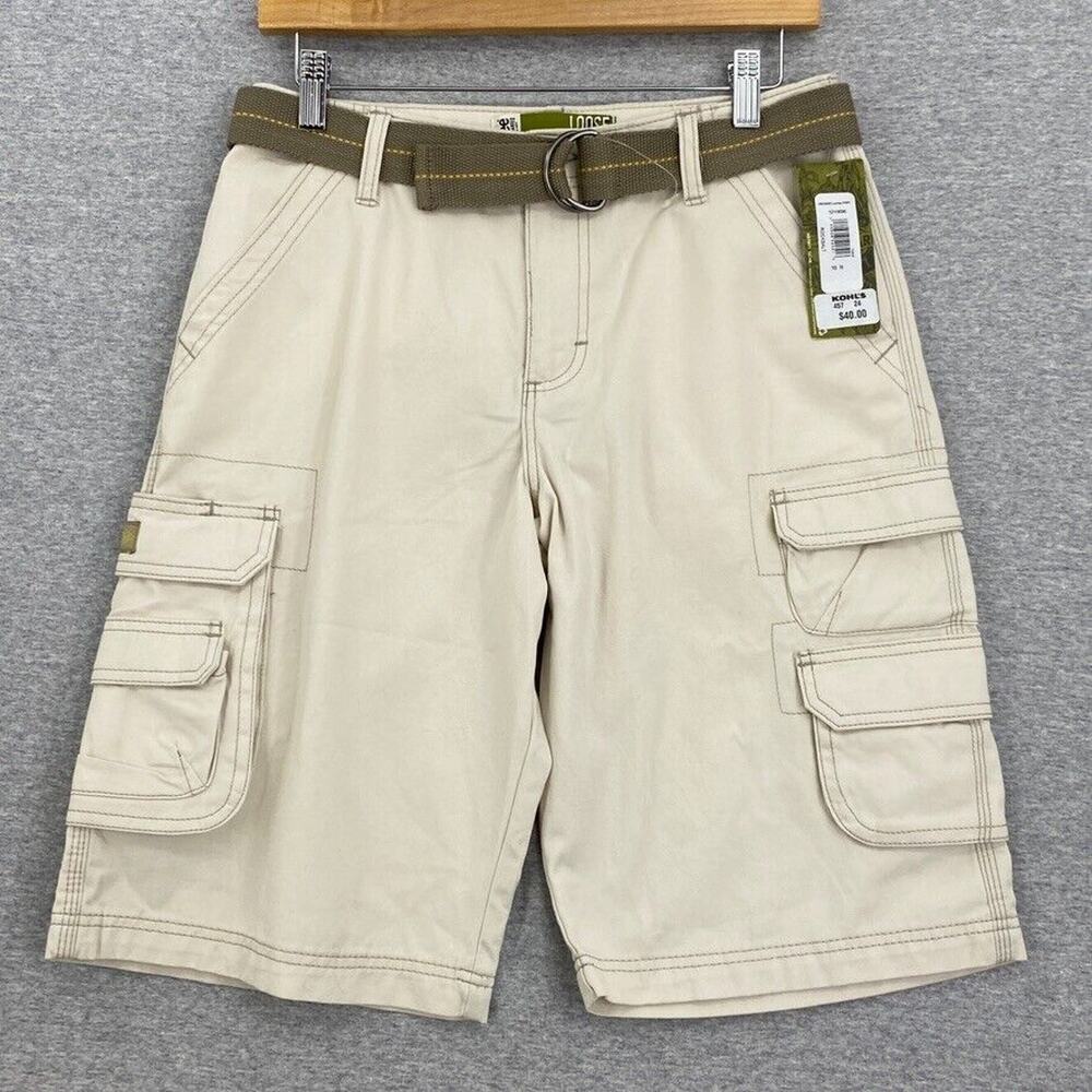 Lee Cargo Shorts Youth 16 Reg Loose Khaki Tan Adjustable Waist Belt Pockets NEW